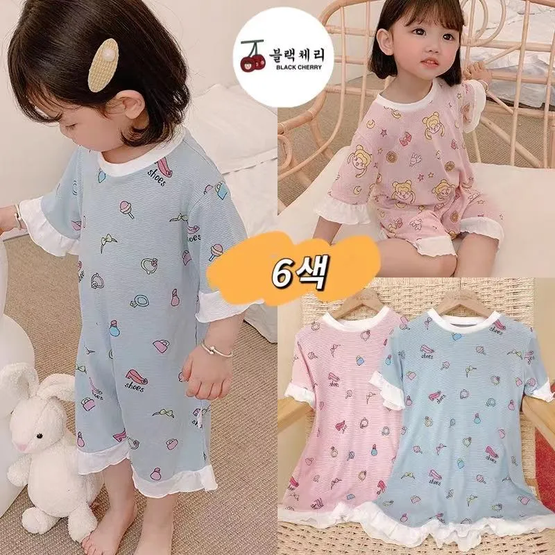 블랙체리 대나무 섬유 아동 수면 잠옷 원피스