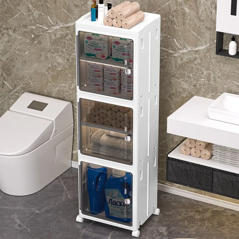 틈새수납장 이동식 슬림 욕실 수납장 크림