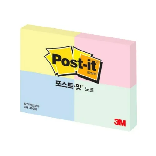 3M 포스트잇 4패드 미니 노트 653-4 레인보우