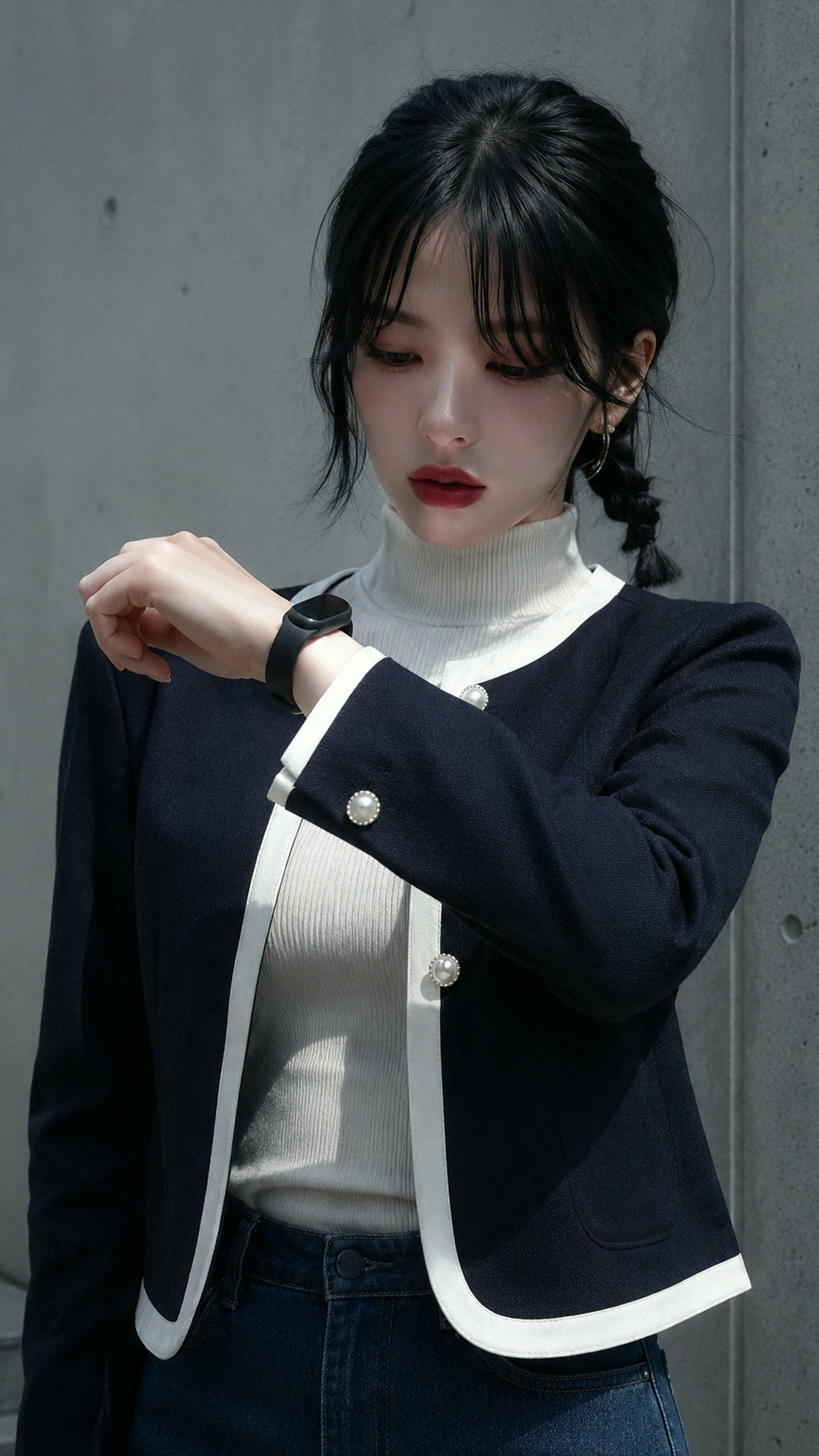 전화 받는 시계, 네이비 자켓