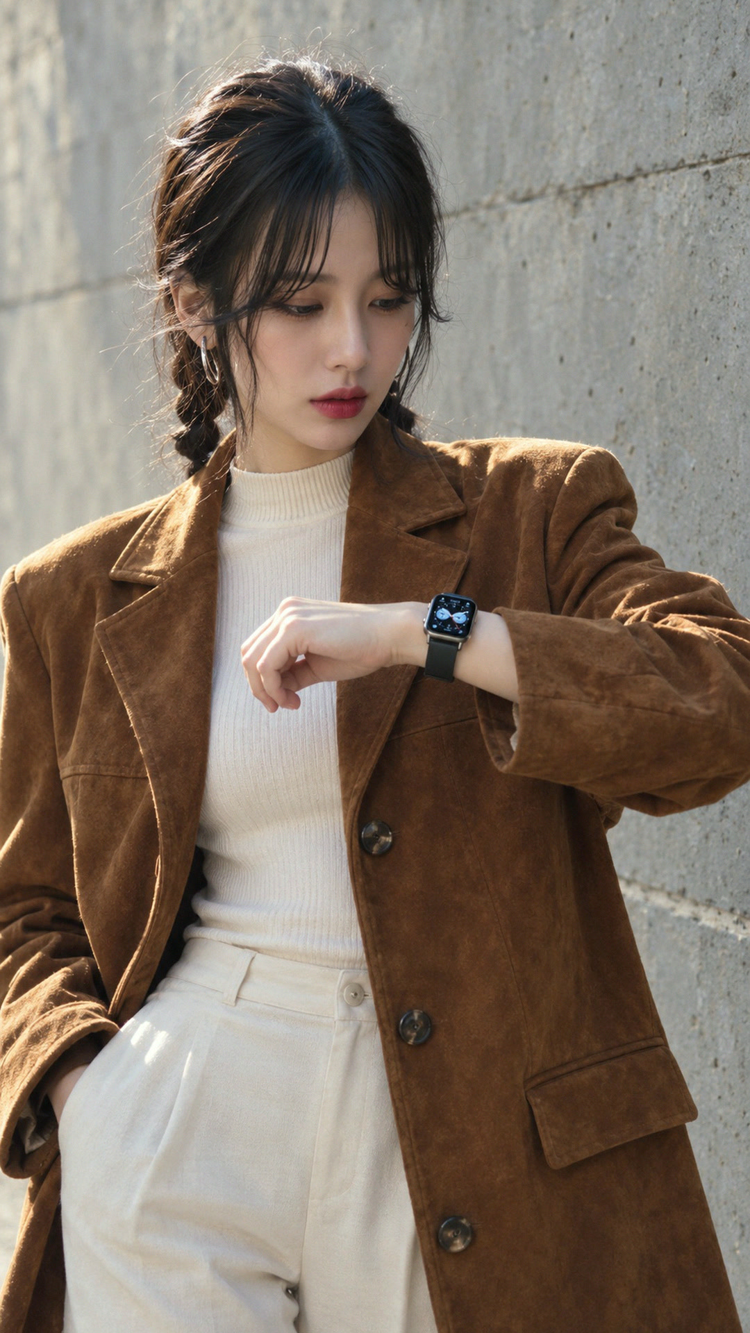 스웨이드에 스마트워치 착장 사진