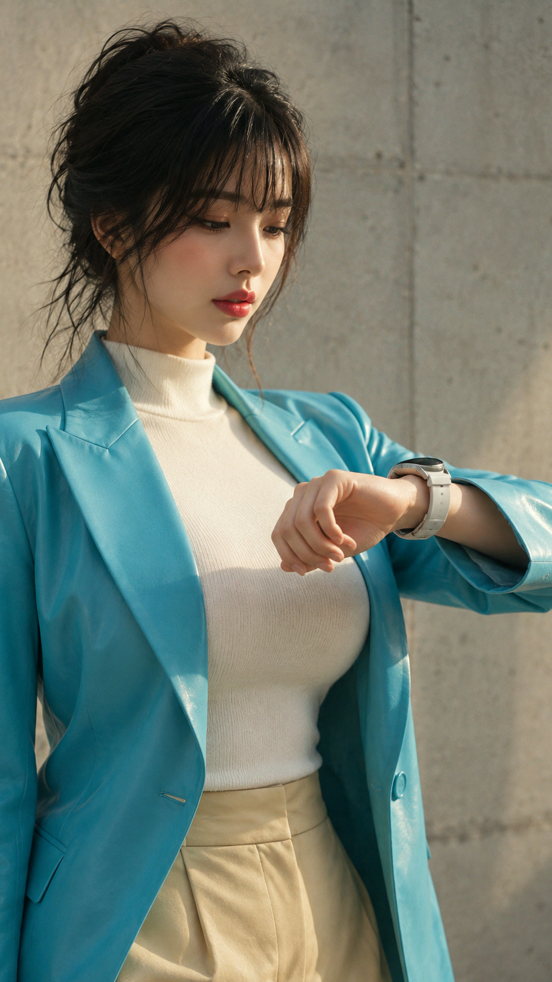 터콰이즈 가죽에는 은색 시계