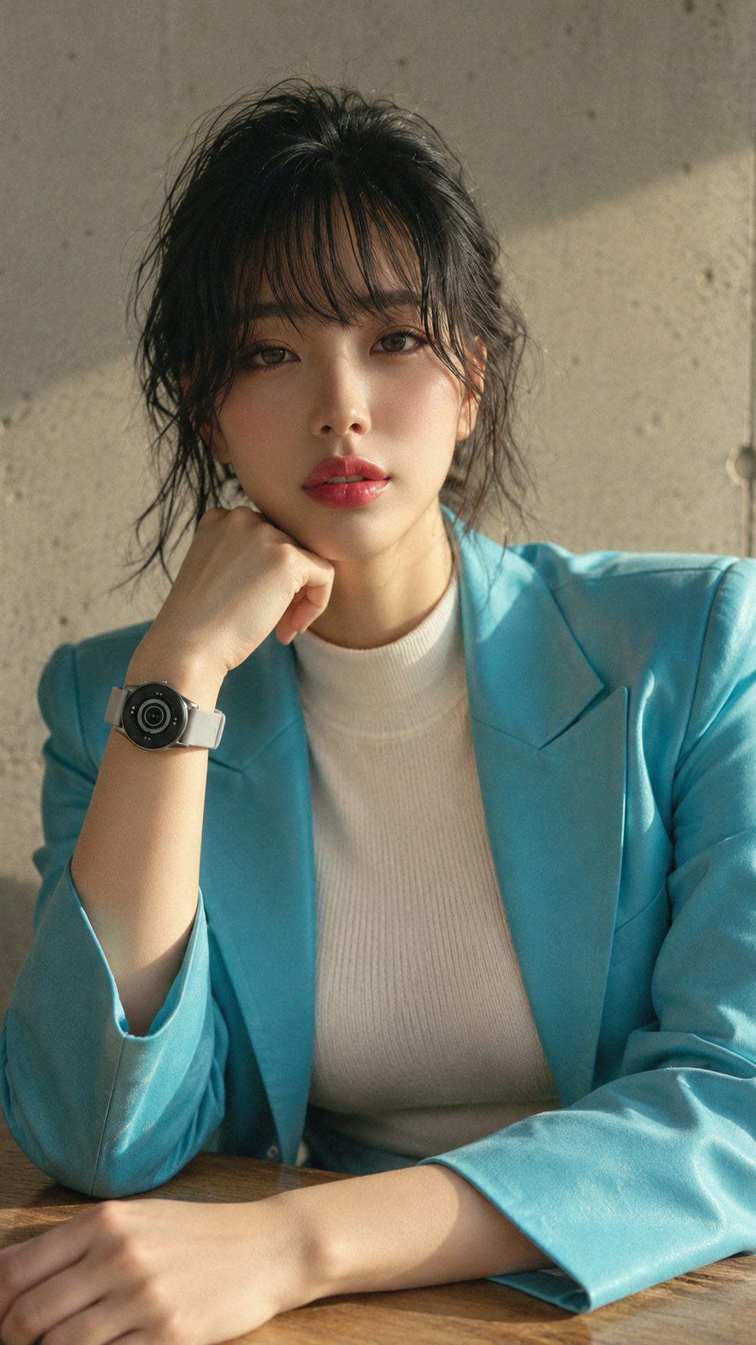 터콰이즈 가죽에는 은색 시계 2