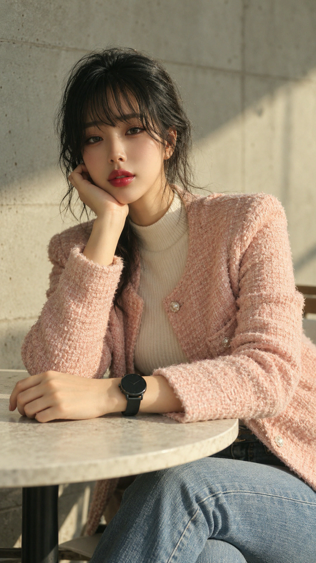 트위드 소매 끝, 검정 한 줄