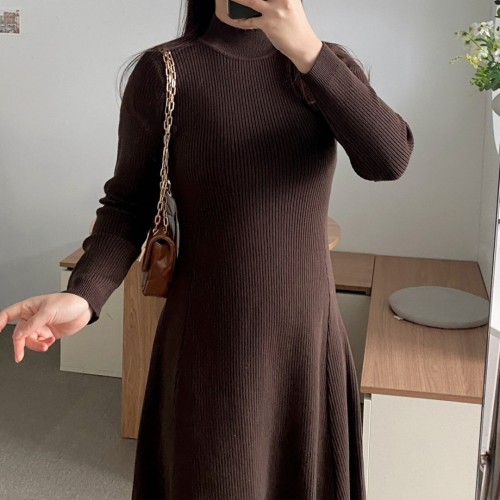 니트플레어원피스 A라인 골지 맥시 롱 원피스