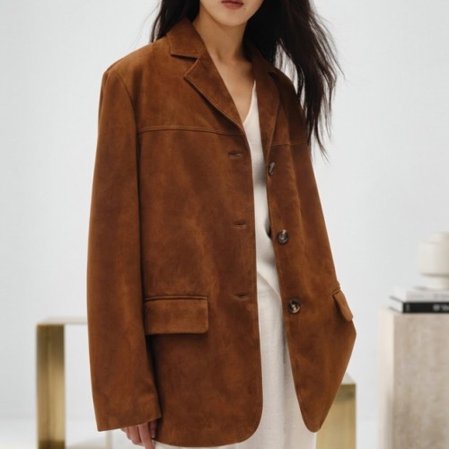 여성 브라운 스웨이드 자켓 오버핏 블레이저 가을 아우터