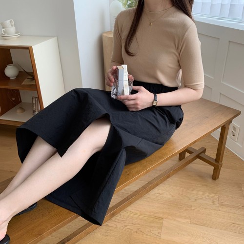 슬릿 바스락 스커트 밴딩 여름 롱스커트 검정 치마 베이지 아이보리