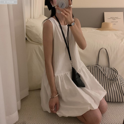 파브 민소매 코튼 밑단 볼륨 미니 원피스 3col 봄 여름 레이어드 U넥 호박 제이플로우